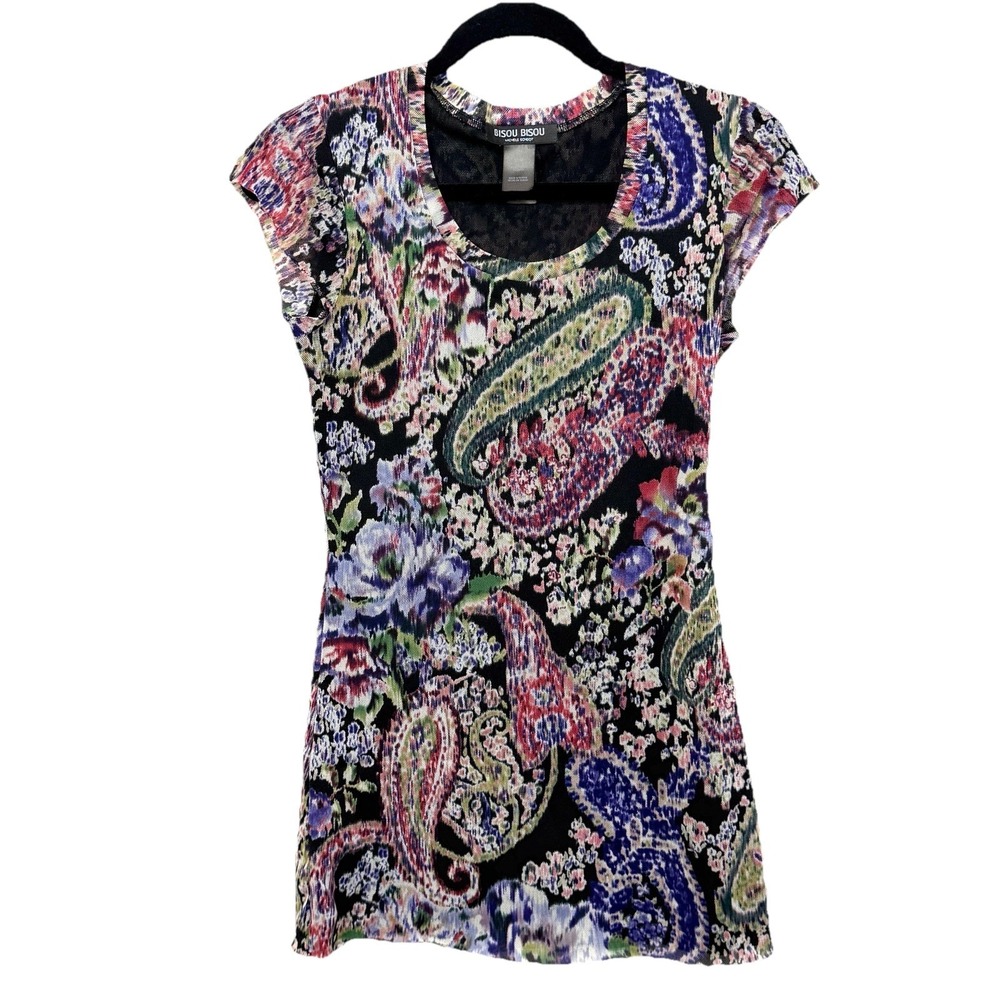 Bisou Bisou Y2K Mesh Top Medium Paisley Floral Whimsy Goth Indie Sleaze Edgy Art - Picture 2 of 14